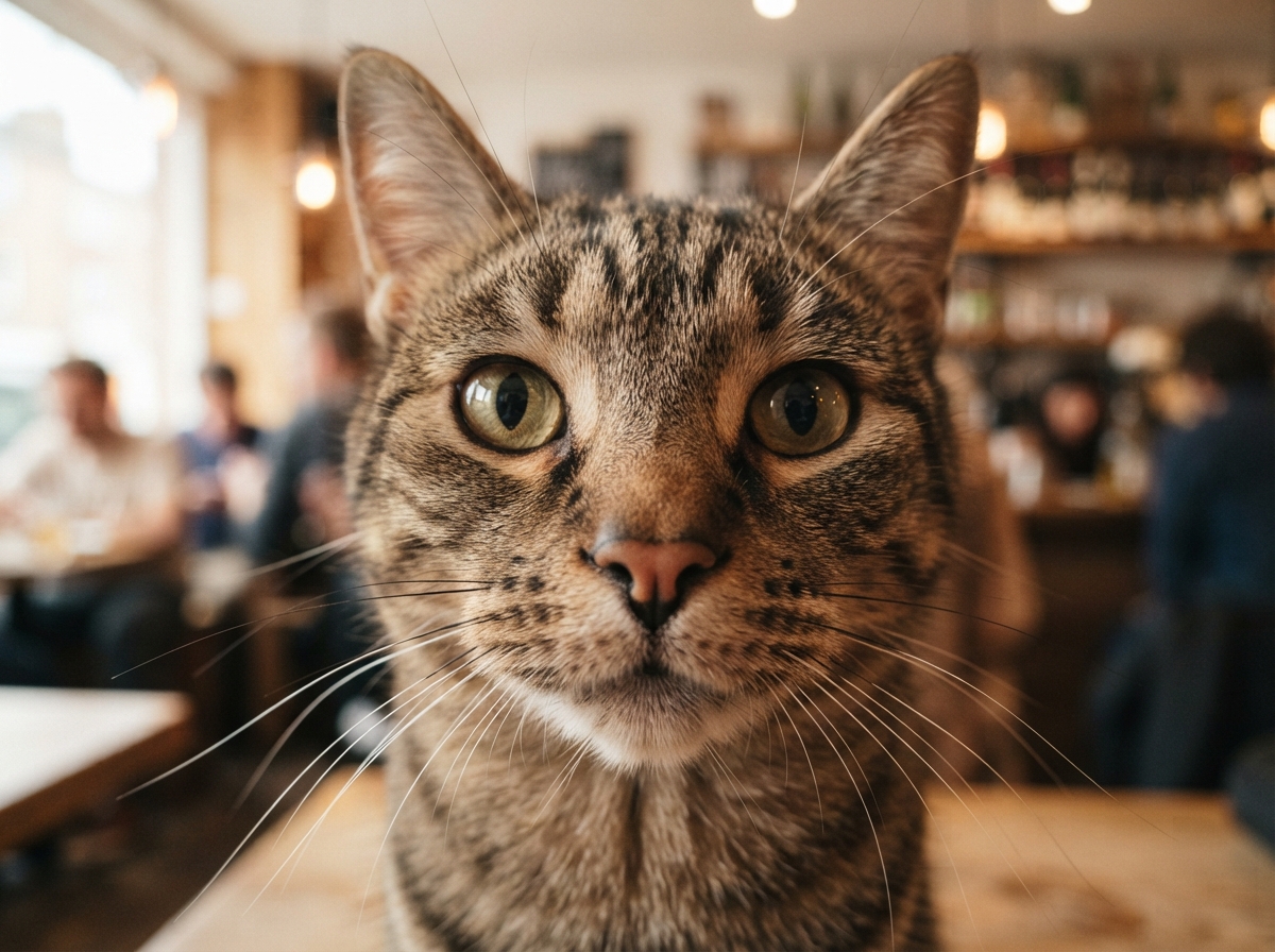 Close-up of a café cat's face